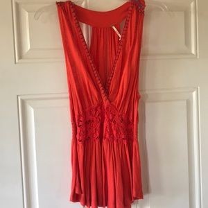 Free People Orange Tank Top with lace waist